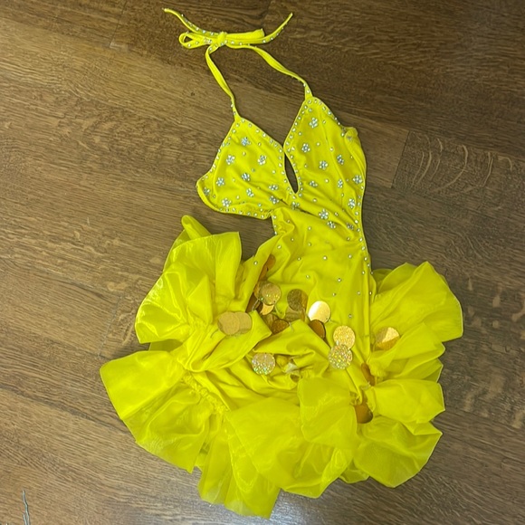 Other - Yellow Sequin Puffy Ballroom Latin Dance Dress with Accessories